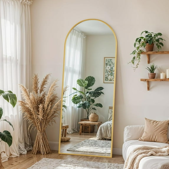 58" x 18" Arched Full Length Mirror, Gold Floor Standing Mirror for Bedroom Bathroom Living Room