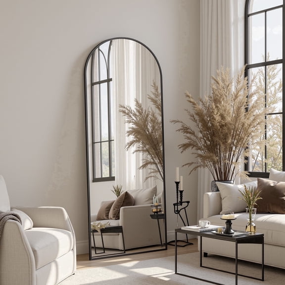 Cuteday 58"x 18" Full Length Mirror Arched Standing Floor Mirror Full Body Mirror, Black