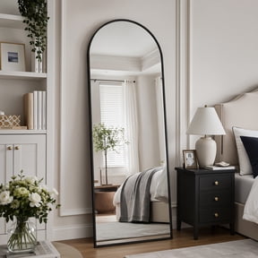 Cuteday 58"x 18" Full Length Mirror Arched Standing Floor Mirror Full Body Mirror, Black