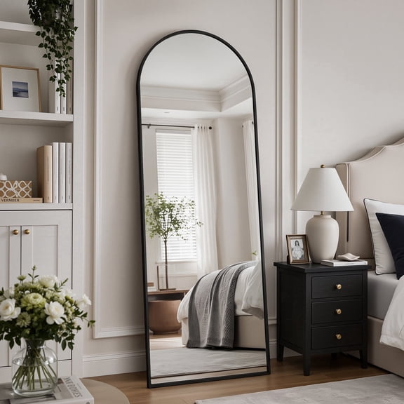 CuteDAY 58"x 18" Full Length Mirror Arched Standing Floor Mirror Full Body Mirror, Black