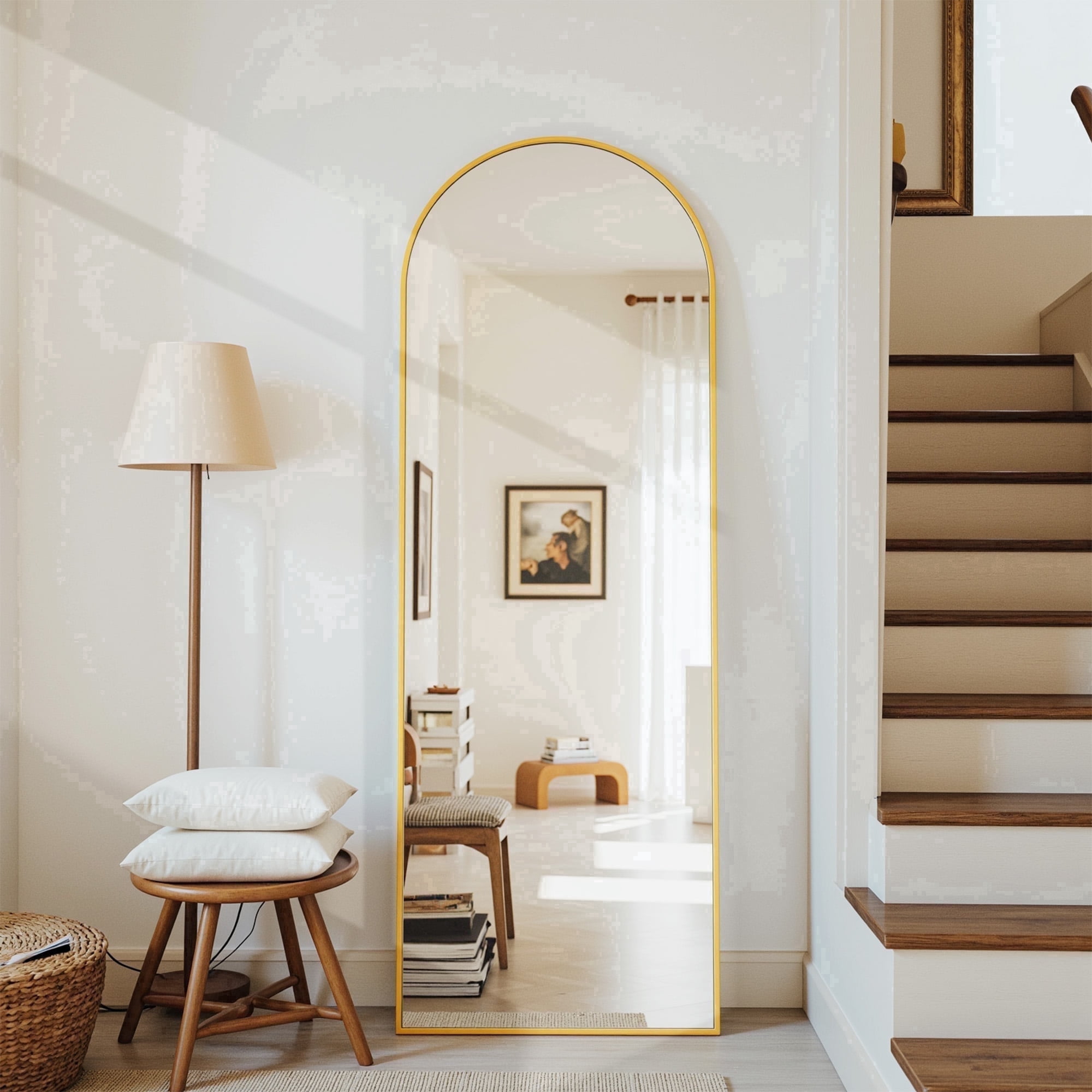 CuteDAY 58"x 18" Full Length Mirror Arched Standing Floor Mirror Full Body Mirror, Gold