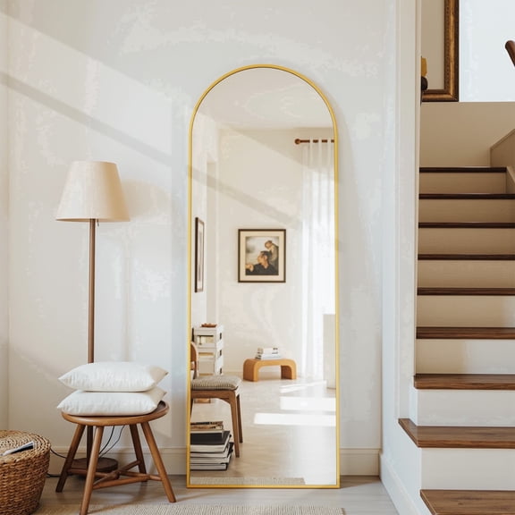 Cuteday 58"x 18" Full Length Mirror Arched Standing Floor Mirror Full Body Mirror, Gold