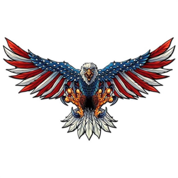 58 x 35 in. Custom Shape Eagle with US Flag Spread 18 Gauge Vintage Metal Sign