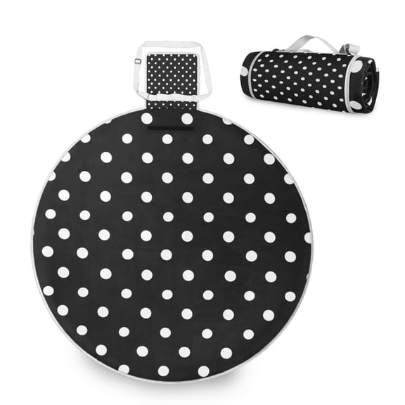 58 x 58 Inch Round Picnic Mat, Waterproof Sandproof Foldable Compact Beach Blanket for Grass, Park, Outdoor Camping Black Circle