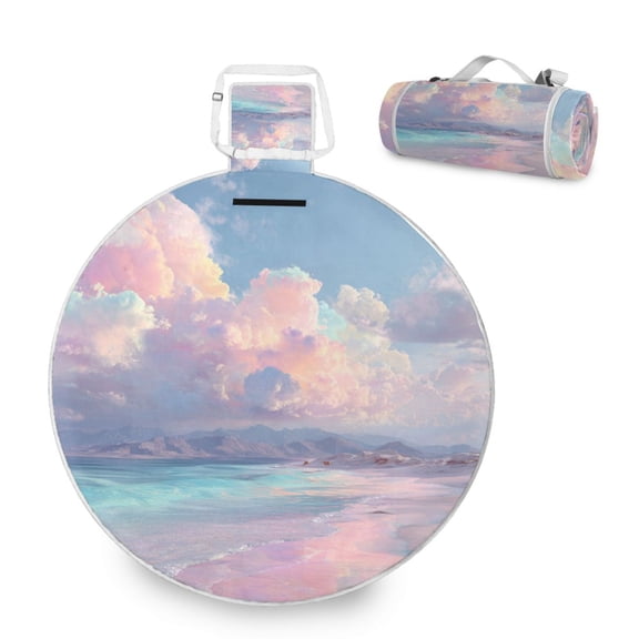 58 x 58 Inch Round Picnic Mat, Waterproof Sandproof Foldable Compact Beach Blanket for Grass, Park, Outdoor Camping Clouds