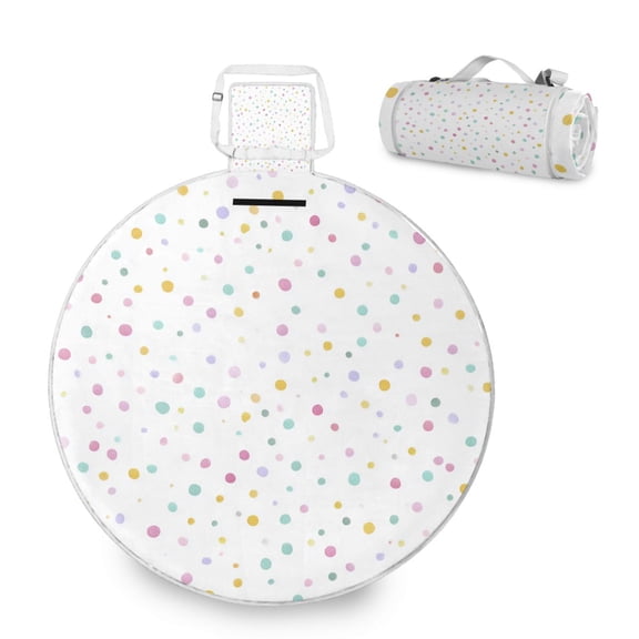 58 x 58 Inch Round Picnic Mat, Waterproof Sandproof Foldable Compact Beach Blanket for Grass, Park, Outdoor Camping Colorful Small Circles