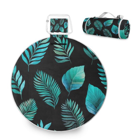 58 x 58 Inch Round Picnic Mat, Waterproof Sandproof Foldable Compact Beach Blanket for Grass, Park, Outdoor Camping Floresta Tropical