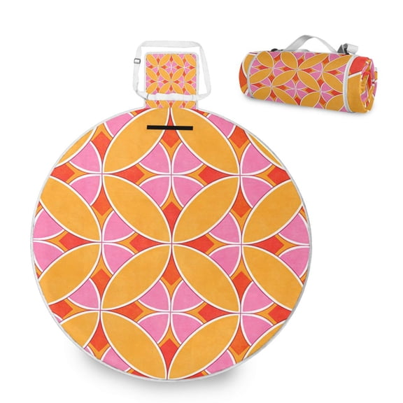 58 x 58 Inch Round Picnic Mat, Waterproof Sandproof Foldable Compact Beach Blanket for Grass, Park, Outdoor Camping Orange Alien Form
