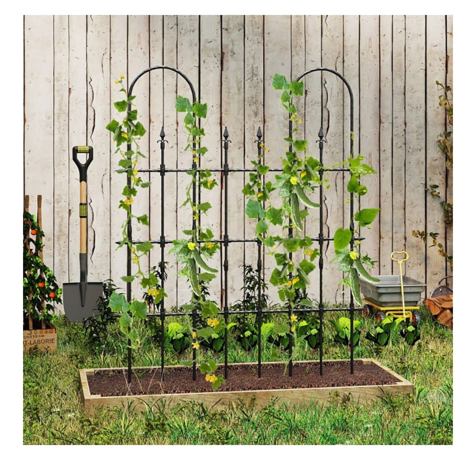 58 x 73 Inch Outdoor Garden Rose Arch Trellis for Climbing Plants Black Metal