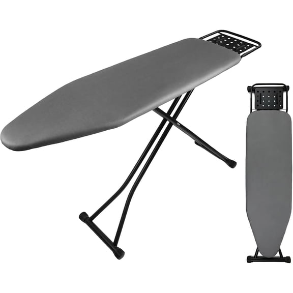 58"x15" Ironing Board Full Size, Heat Resistant Cover Iron Board with Steam Rest, Ultra Thick Padding, Height Adjustable Heavy Sturdy Metal Frame Legs Ironing Stand,Non-Slip Foldable (Square Rest)