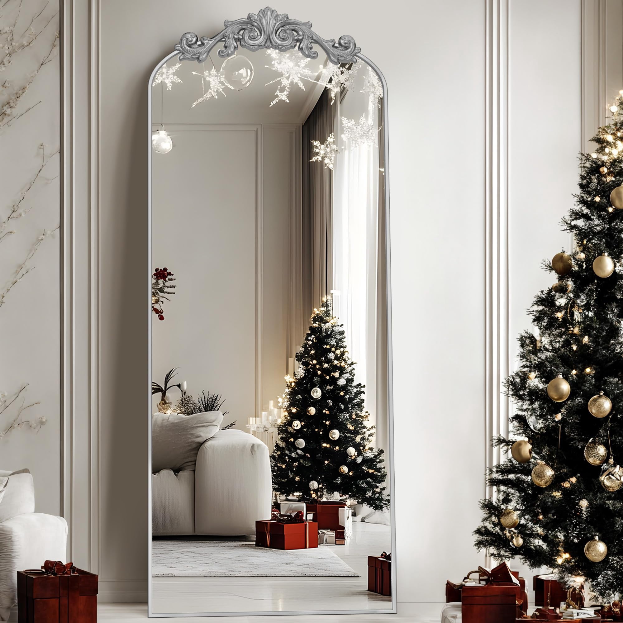 58 x18 Vintage Arched Full Length Mirror with Carved Metal Frame Baroque Style Floor Mirror Gold