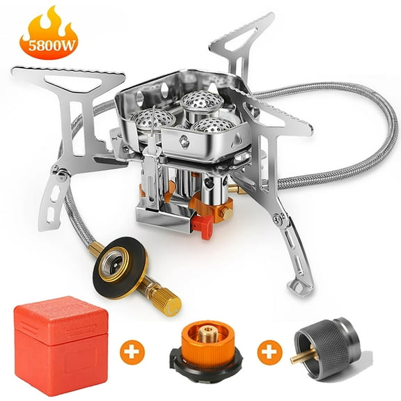 5800W Outdoor Three Head Stove Camping Windproof Stove Portable Camping Picnic Burner Hiking Foldable Ultralight Split Gas Stove