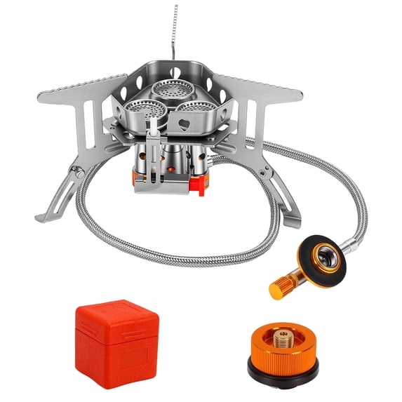 5800W Portable Foldable Camping Gas Stove with 3 Burner Cores, Stove Adapter & Carrying Box for Outdoor Backpacking Hiking Picnic
