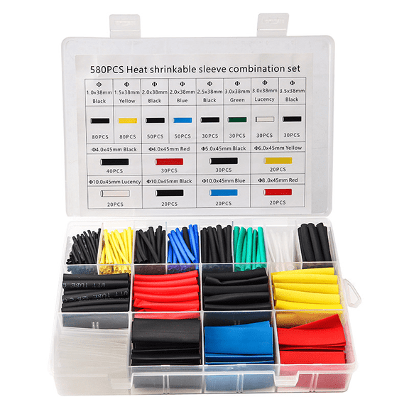 580PCS Heat Shrink Tubing Kit, 2:1 Polyolefin Heat Shrink Tube Assortment with Storage Case for Wire Insulation, Electrical Cable Repair and DIY Wiring