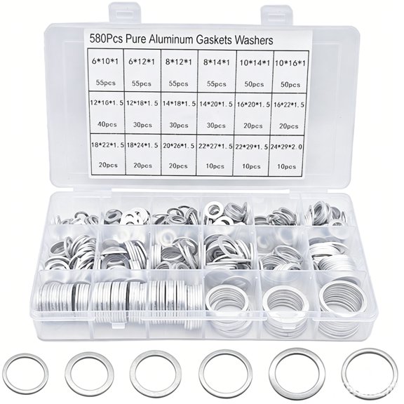 580pcs Aluminum Gasket Seals Set - Heat-Resistant Round Flat & Spring Gaskets for M6-M24 Applications