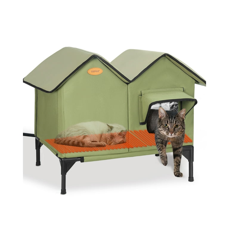 Heated Cat House for Outside in Winter Insulated Elevated Heated