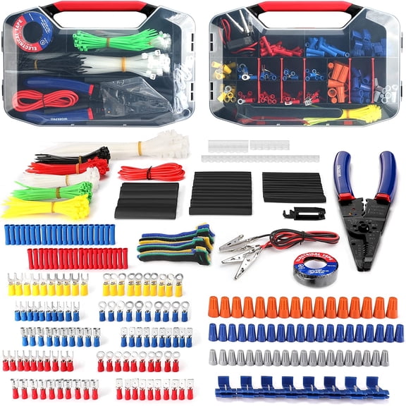 582-piece Crimp Terminals, Wire Connectors, Heat Shrink Tube, Electrical Repair Kit with Wire Cutter Stripper