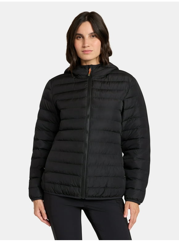 Women's and Women's Plus Size Core Puffer Jacket with Hood, Sizes XS-3X