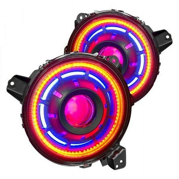 5839333 7 in. Round Black Oculus Halo Projector Bi-LED Headlights with Color Shift 2.0 SMD LED Halos Preinstalled for 1953-1963 AC Ace