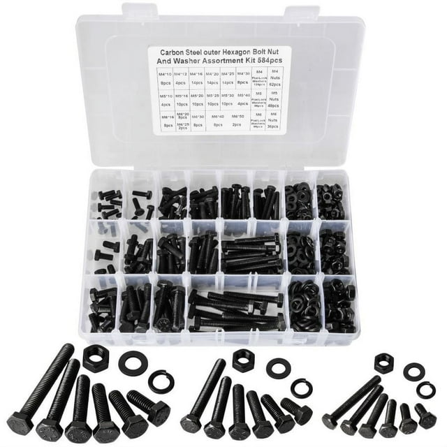 584PCS Heavy Duty Screw Metric Bolt Assortment, M4/M5/M6 Hex Bolt and