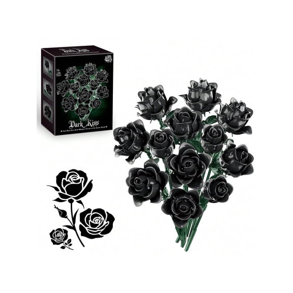 YOUEEFY Black Roses Bouquet Building Block Set, 585 Pcs , DIY Botanical Model, ABS