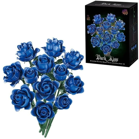 YOUEEFY 585 Piece Blue Roses Bouquet Building Block Set for Adults & Teens