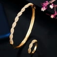 thumbnail image 1 of 585 Rose Gold CZ Bridal Party Jewelry Cross Open Cuff Bracelet Bangle Ring Set, 1 of 9