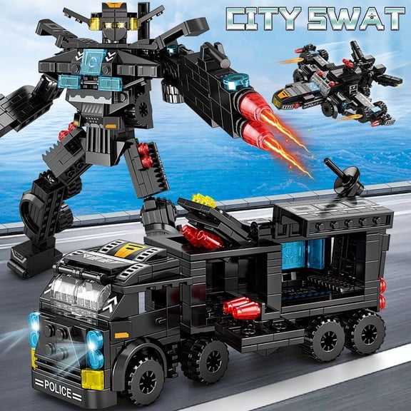 585pcs 8in1 SWAT Police Station Command Truck Model Building Blocks City Helicopter Bricks Kit Educational Toys for Children