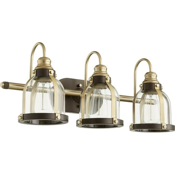 586-3-8086 Quorum Lighting Banded Dome - 3 Light Bath Vanity in Transitional style - 24.5 inches wide by 10 inches high-Aged Brass/Oiled Bronze Finish