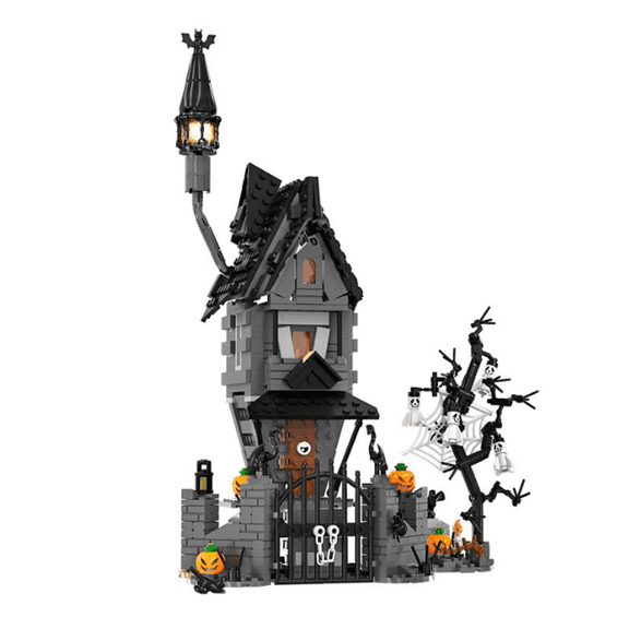 586PCS Spooky Halloween Haunted Cottage Interlocking Building Blocks Kit, Graveyard Scene DIY Assembly Brick Model, Holiday Desktop Display Decor Ornament Gift for Adult Hobby Collectors