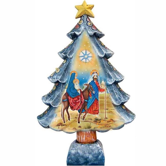 588043L Nativity Tree Figurine - Multicolor - 10 Inches - Hand-Painted Wood Carving