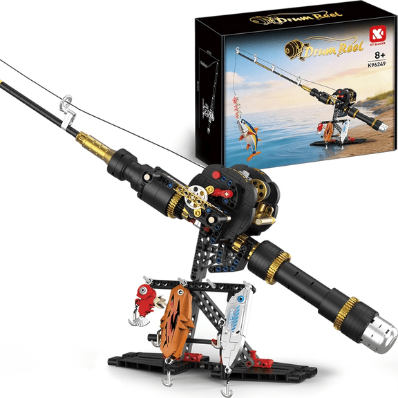 589 PCS Functional Fishing Rod Building Block Kit STEM Model Decor Gift for Teens Adults