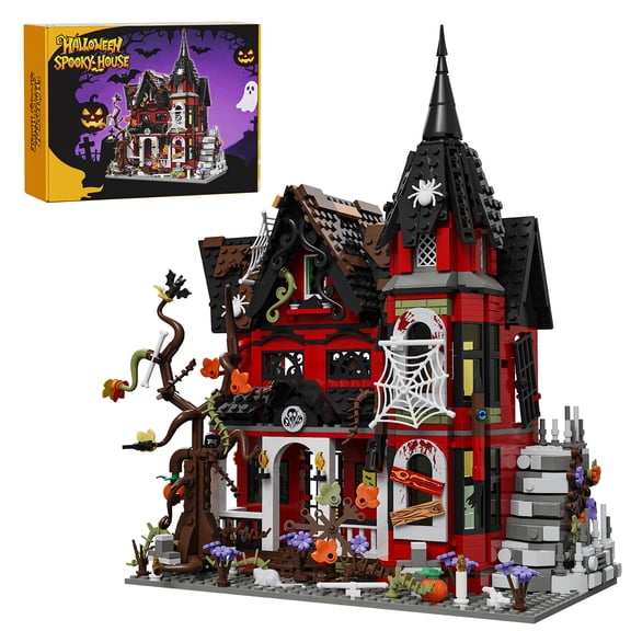 589PCS Halloween Haunted House Building Blocks Set, Lighting Spooky Ghost Pumpkins House DIY Model for Halloween Decor & Gift