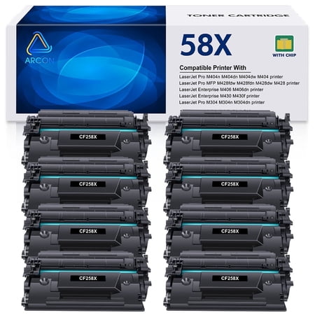 58A 58X Toner Cartridges Compatible for HP 58A 58X CF258A CF258X M404n M428fdw M406dn Laserjet Pro M404 MFP M428 M304 Enterprise M406 M430 Printer Ink (Black, 8-Pack)