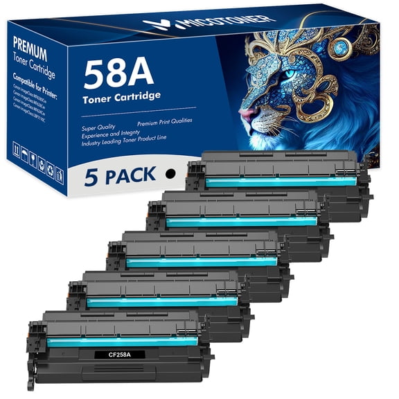 58A CF258A High Yield Toner Cartridges (No Chip) 5 Pack Black Compatible for HP Laserjet 58A CF258A 58X CF258X Laserjet Pro MFP M428fdw M404n M428fdn M404dn Printers
