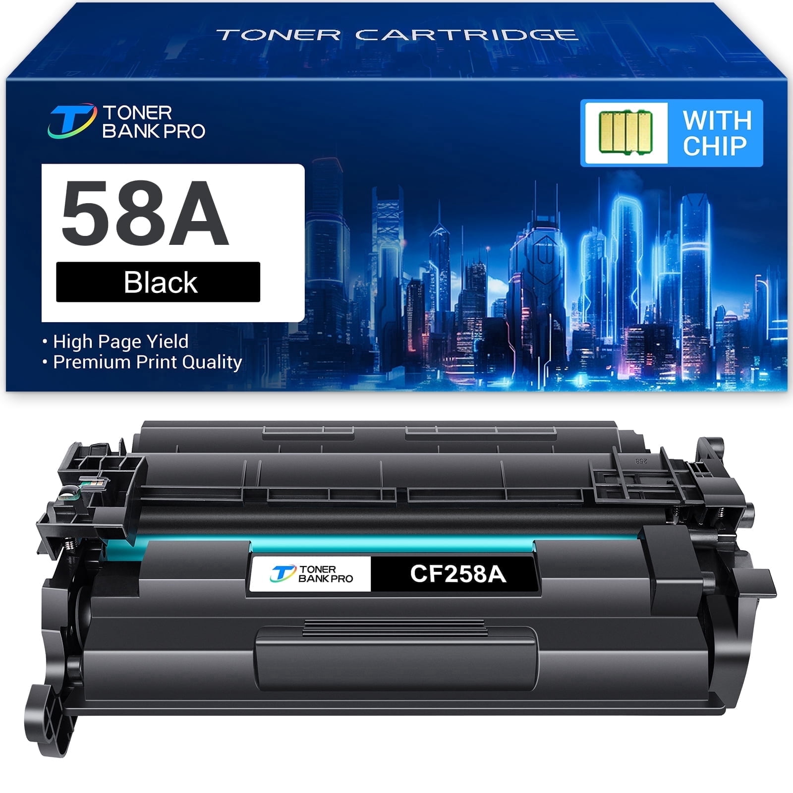 Toner Bank CF258A 58A Toner Cartridge Black (With-Chip) 1-Pack Compatible for HP 58A CF258A 258A 58X CF258X M404n M404dn M404dw MFP M428fdw M428dw M428fdn M404 M428 M430 M406 Series Printer Ink