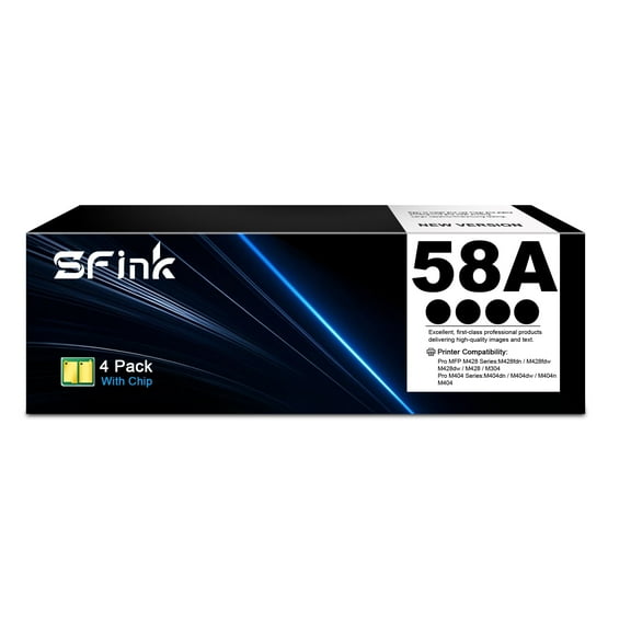 58A Toner Cartridge Black (with chip) Compatible Compatible for HP 58A CF258A 58X CF258X for HP Laserjet MFP M428fdw M428fdn M406dn M430f Pro M404dn M404n Printer Ink (4-Pack)