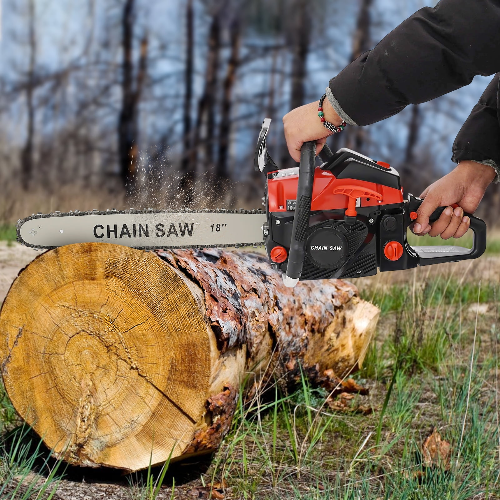 58CC 2-Stroke Gas Chainsaw, Portable, 18'' Handheld Gasoline Powered ...