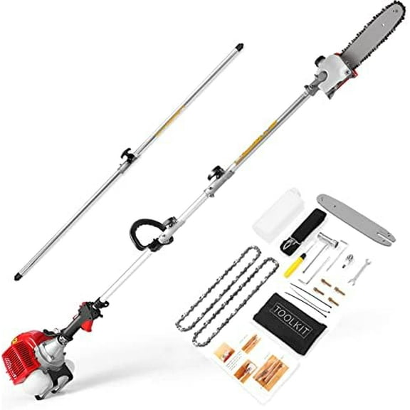 58CC Pole Saw Gas Powered, 2 Cycle Pole Chainsaw Tree Trimmer, 16 FT Extendable Gas Pole Saws for Tree Trimming with 11.5 Inch Cutting Bar for Tree Pruning Branch Cutting$$Garden &