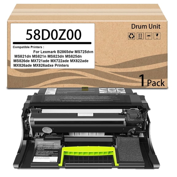 58D0Z00 Drum Unit 58D0Z00 Imaging Drum Work for Lexmark B2865dw MS725dvn MS821dn MS821n MS822de MS823dn MS825dn MS826de MX721ade MX722ade MX822ade MX826ade MX826adxe Printers (no Toner)