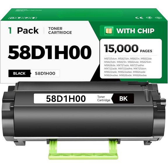 58D1H00 Black High Yield Toner Cartridge with Chip Replacement for Lexmark MS725 MS821 MS822 MS823 MS824 MS825 MS826 MX721 MX722 MX725 MX822 MX824 MX826 Ink Laser Printer dvn dn de ade adhe adxe n