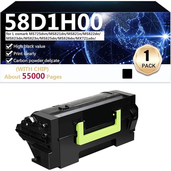 58D1U00 High Yield Toner Cartridge Compatible for Lexmark MS725dvn MS821dn MS821n MS822de MS823dn MS823n MS825dn MS826de Printer (55000 Page),Black