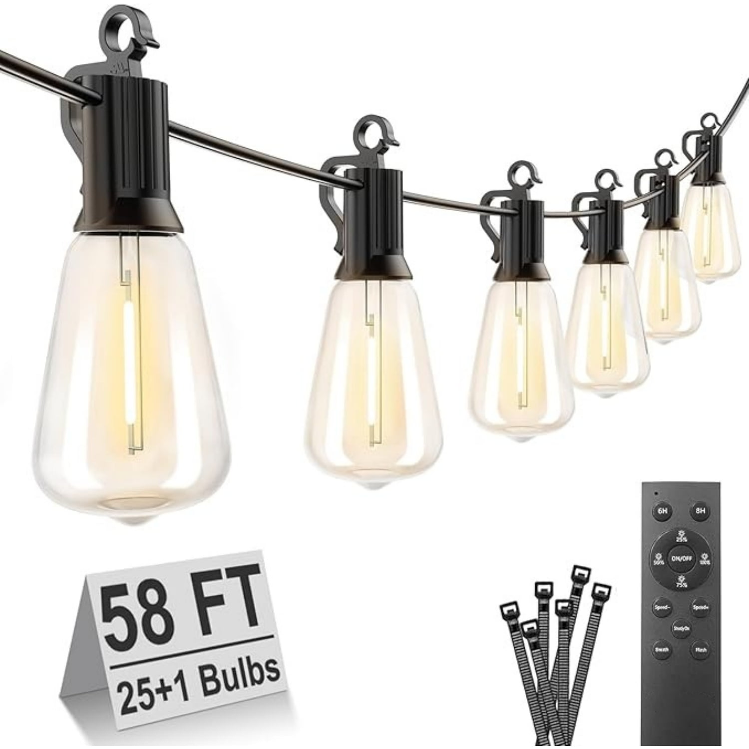58FT Outdoor String Lights with Remote, Brightown Patio Lights with 26 Shatterproof ST38 LED Bulbs, Waterproof Hanging Light for Outdoor Use (Backyard, Garden, Porch, Party D r), Warm White (2700K).