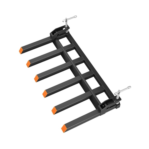 58Inch 4000lbs Pallet Forks Heavy Duty Tractor Forks with Adjustable Stabilizer Bar and 6 Forks Configuration for Tractor Attachments, Skid Steer, Loader Bucket