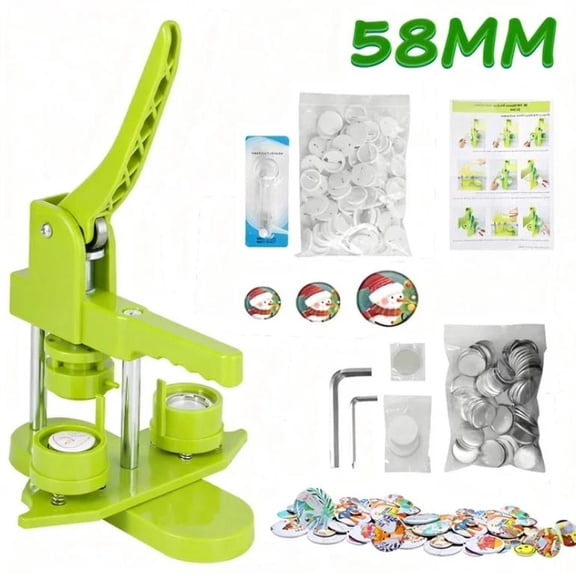 58MM Button Maker MachineFree Installation of DIY Brooch Badge Button Manufacturer Press, Including 100 Button Parts, 100 Button Back Cover, 100 Round Paper, 100 Clear Film