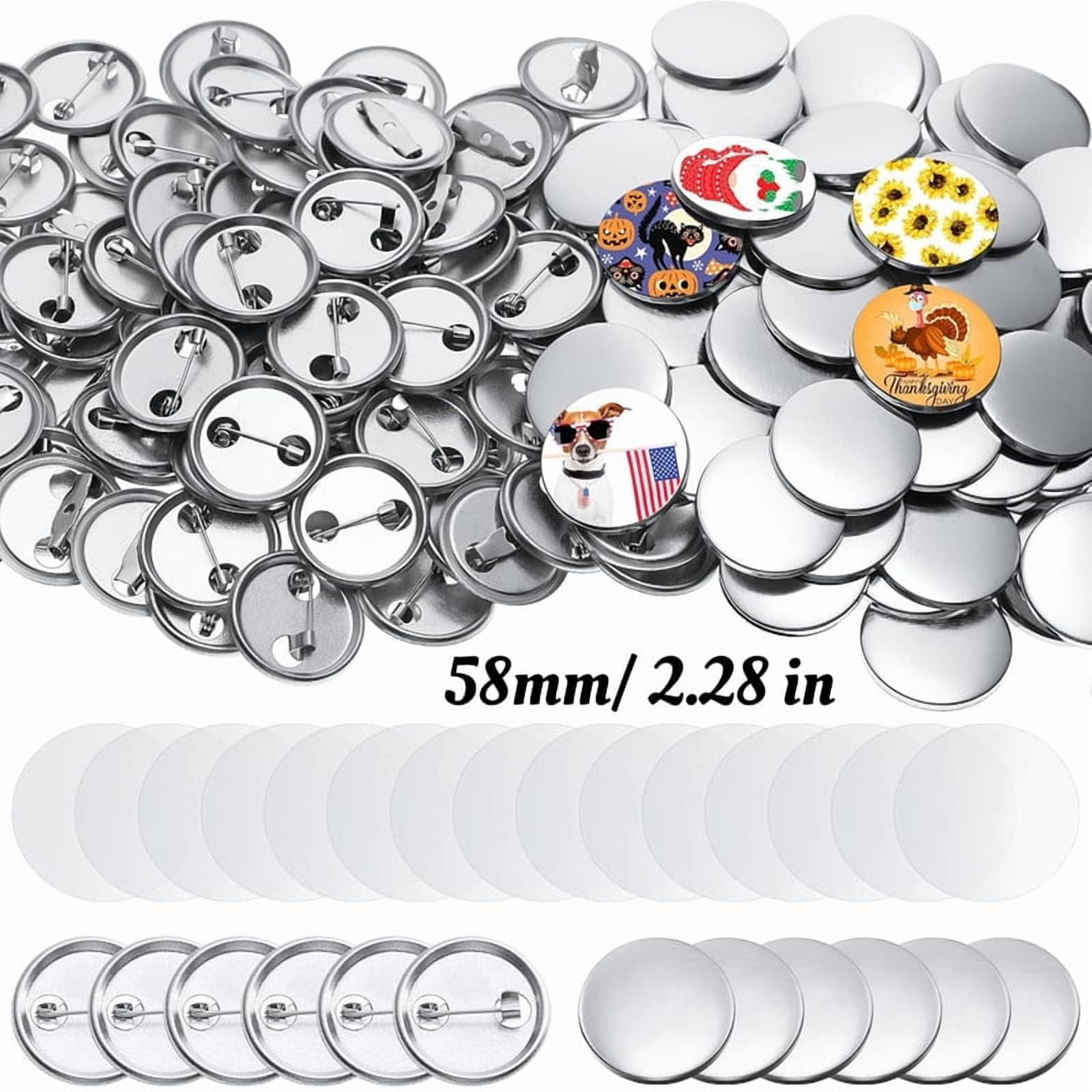 58MM Metal Blank Button Badge Parts with Blank Paper for Button Maker Machine Pin Maker Button Press, including 200PCS Metal Shell, 200PCS Metal Back Cover, 200PCS Transparent Film