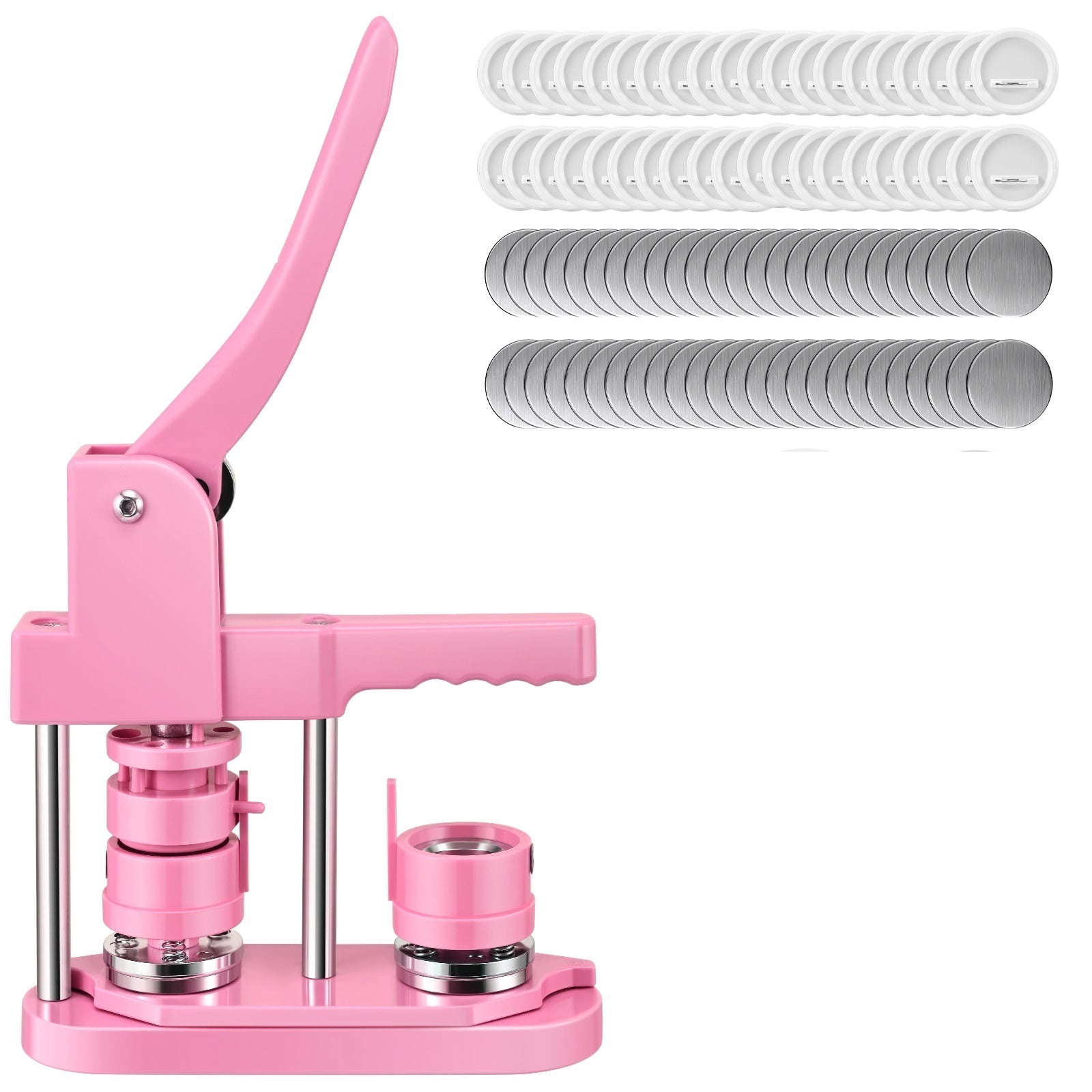 58MM Pink Button Maker Machine DC109 Badges Set,100Pcs Button Parts ,Beginner-Friendly