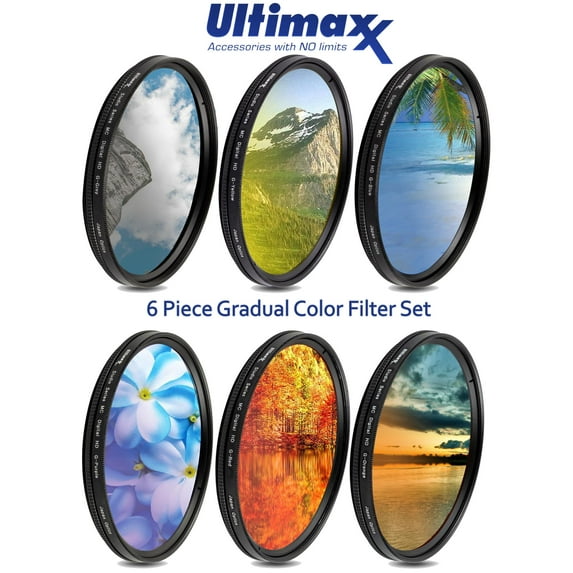 58MM Ultimaxx Six Piece Gradual Color Filter Kit (Orange, Yellow, Blue, Purple, Red, Grey) For Nikon D7500, D500, D600, D610, D700, D750, D800, D810, D850, D3100, D3200, D3300, D3400 & More!
