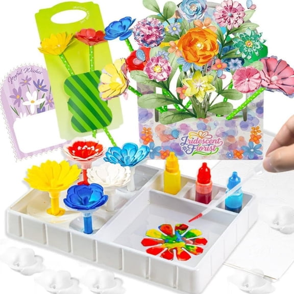 58PCS Kids "Little Florist" Watercolor Art Set – 30ml Magic Color Pens, Stamps & Flower Craft Kit