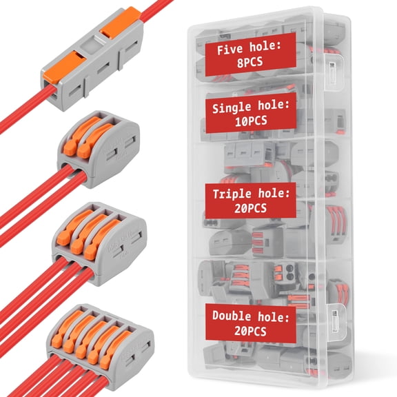 58PCS Lever Wire Connector Quick Wire Splice Connector Push in 2/3/5 Conductor Combination Kit with 1 in 1 Out Inline Terminal 28-12 AWG